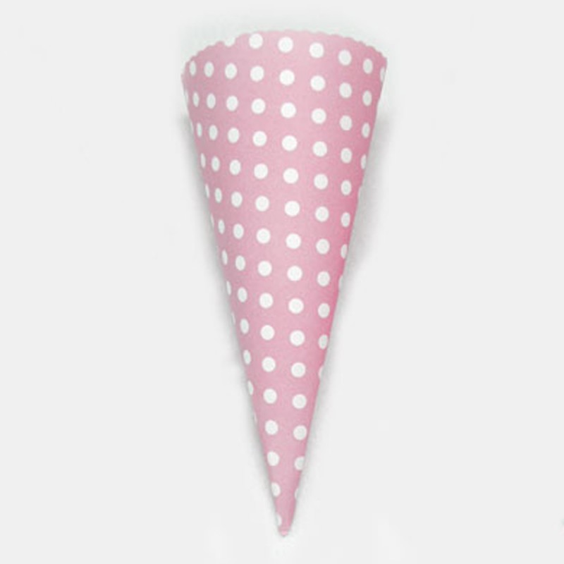 Χωνάκι Ρυζιού (9x21εκ.) Χαρτόνι 250γρ. Ροζ Πουά 0520085 (48τμχ.)