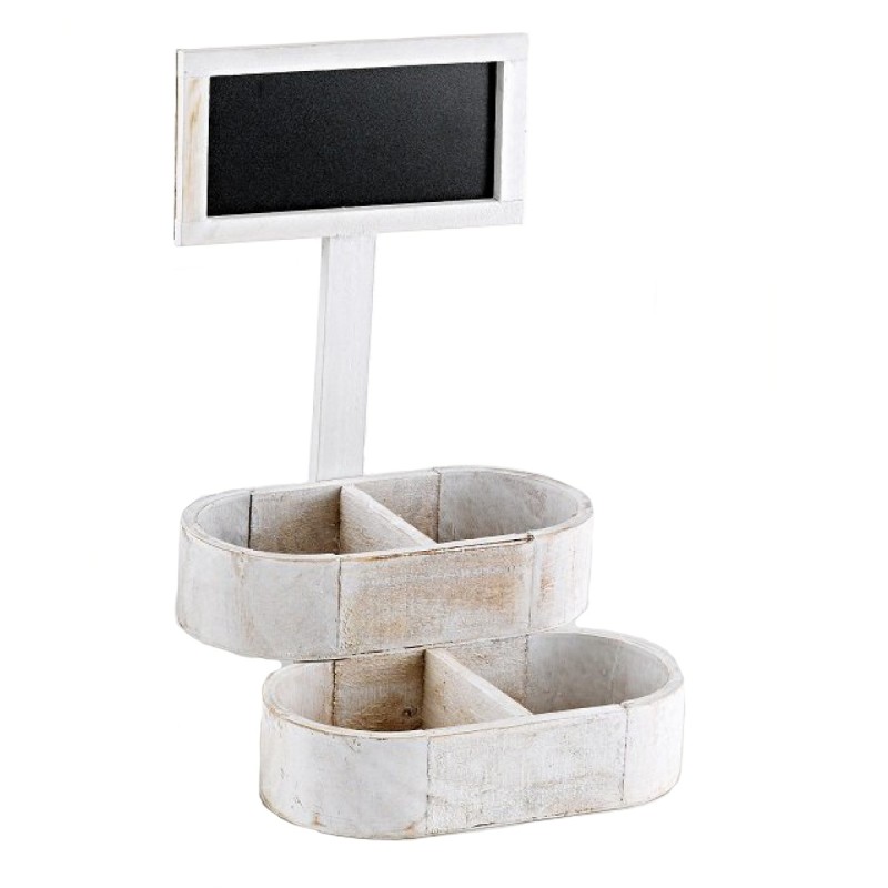 Ξύλινο Λευκό Γλαστράκι Με Μαυροπίνακα 17172