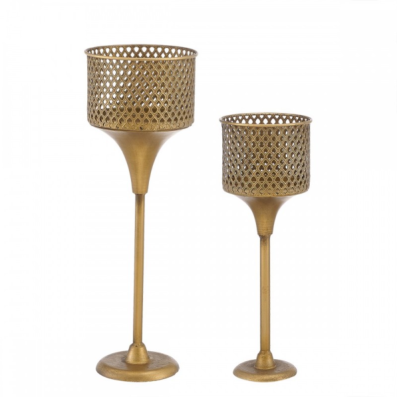 Μεταλλικά Χρυσά Vintage Κηροπήγια - Σετ 2τμχ. 0496.23634