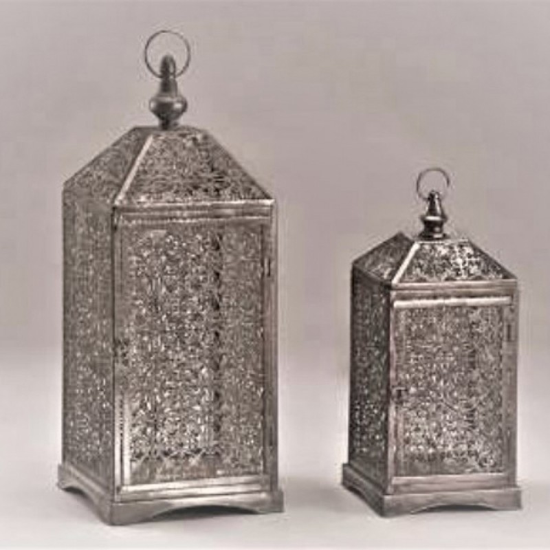 Μεταλλικά Διακοσμητικά Φανάρια Ασημί (Σετ 2τμχ.) NVK18