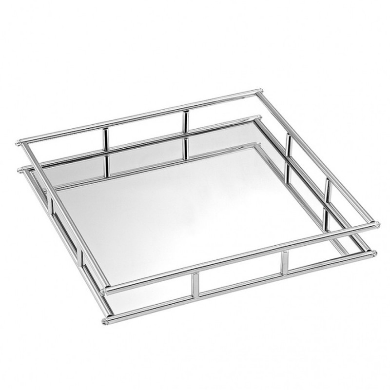 Ανοξείδωτος Τετράγωνος Δίσκος Με Καθρέπτη - Ασημί ΚΔ1026