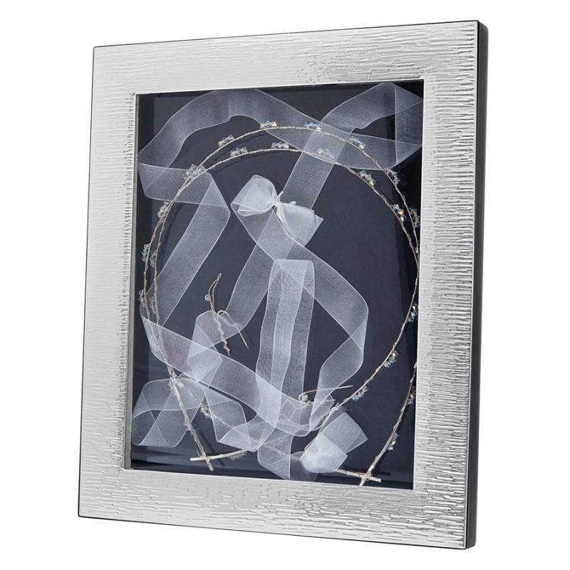 Στεφανοθήκη Ασημένια Σαγρέ Με Μαύρο Ξύλο (25x34εκ.) MA-ST28-2B