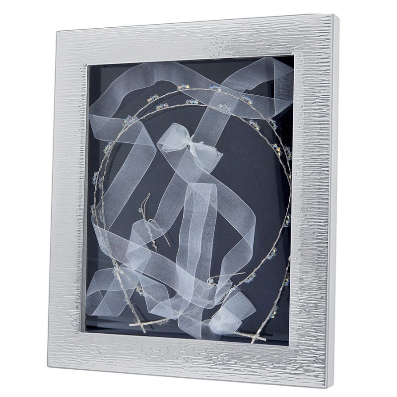 Στεφανοθήκη Ασημένια Σαγρέ Με Λευκό Ξύλο (25x34εκ.) MA-ST28-2W