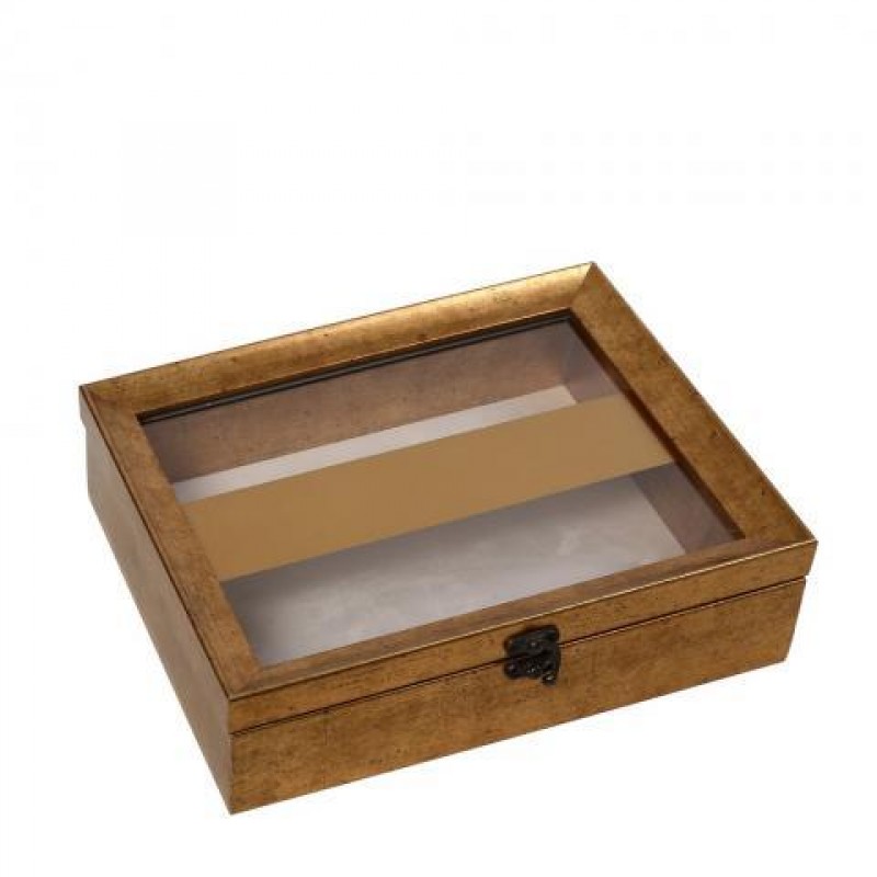 Στεφανοθήκη Με Γυάλινο Καπάκι (30x26x6εκ.) Χρυσή Ρίγα MAF220