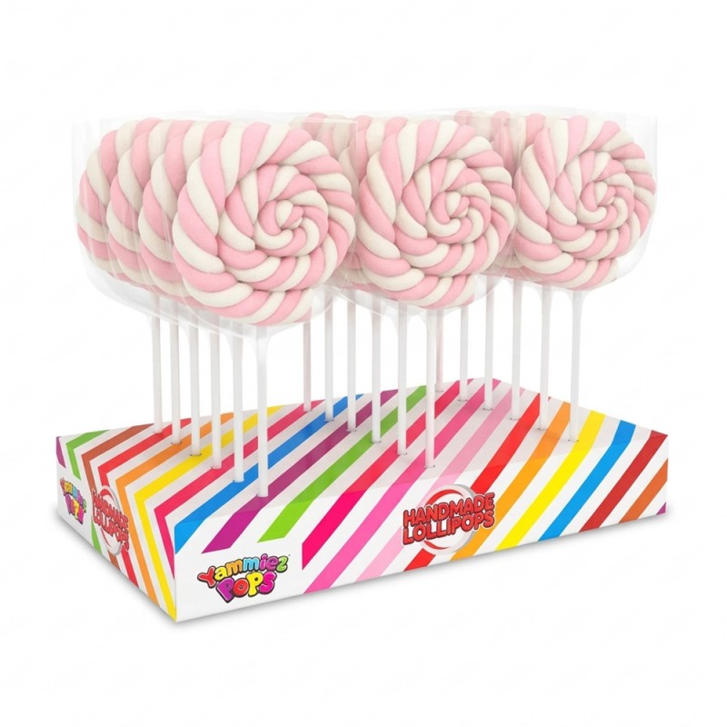 Γλειφιτζούρια Marshmallows Yammiez - Spiral Λευκό Ροζ 30gr. (18τμχ.)
