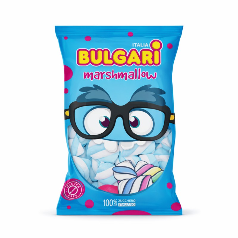 Marshmallow Ζαχαρωτά Bulgari - Twist Λευκό - Γαλάζιο - Βανίλια (1kg.) ≈250τμχ.