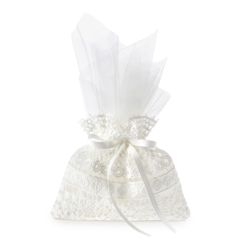 Μπομπονιέρα Γάμου Πουγκί Με Ισπανική Δαντέλα Π890-01