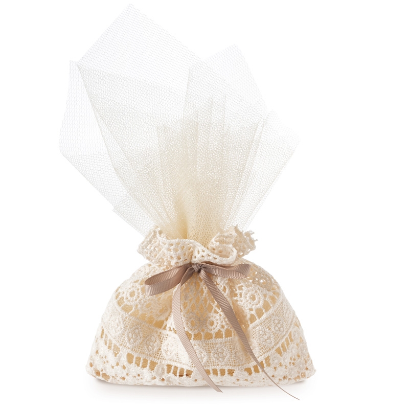 Μπομπονιέρα Γάμου Πουγκί Με Ισπανική Δαντέλα Π890-07