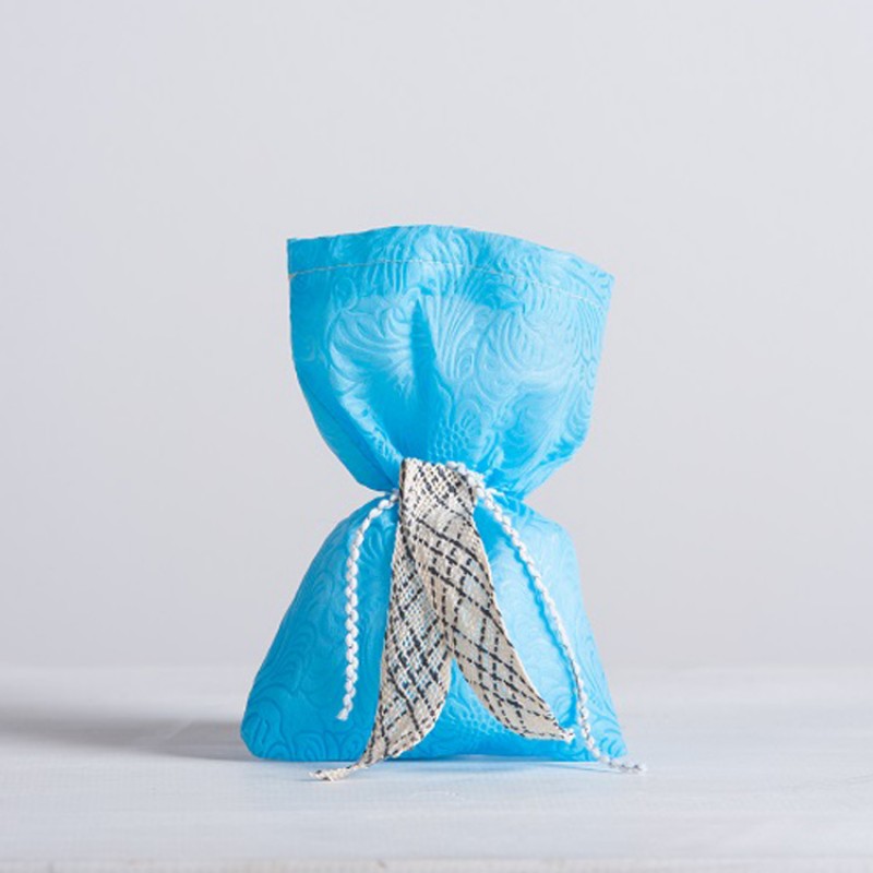 Μπομπονιέρα Βάπτισης Πουγκί Ανάγλυφο  - Σιέλ (12x17εκ.) 375273