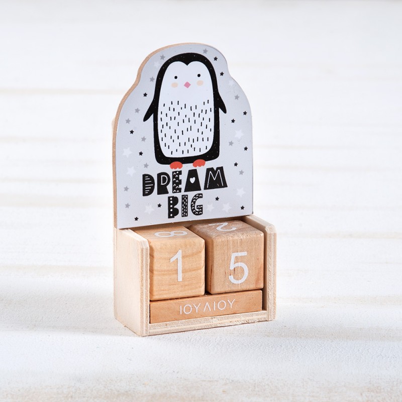 Μπομπονιέρα Βάπτισης Ξύλινο Ημερολόγιο Πιγκουίνος Η967 (5τμχ)