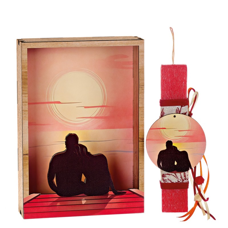 Σετ Πασχαλινή Λαμπάδα Με Ξύλινο Κάδρο - Ζευγάρι - ΚΑΔ1213