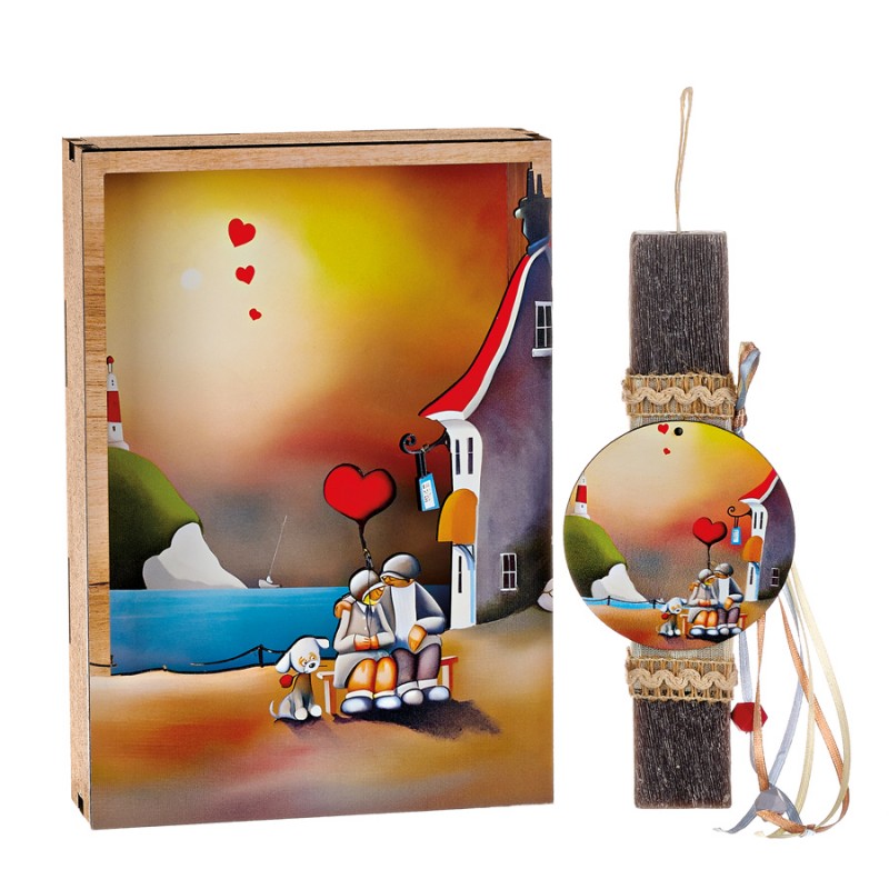 Σετ Πασχαλινή Λαμπάδα Με Ξύλινο Κάδρο - Ζευγάρι - ΚΑΔ1214