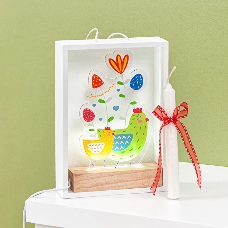 Πασχαλινή Λαμπάδα - Ξύλινο Καδράκι Led Κοτούλες 20131