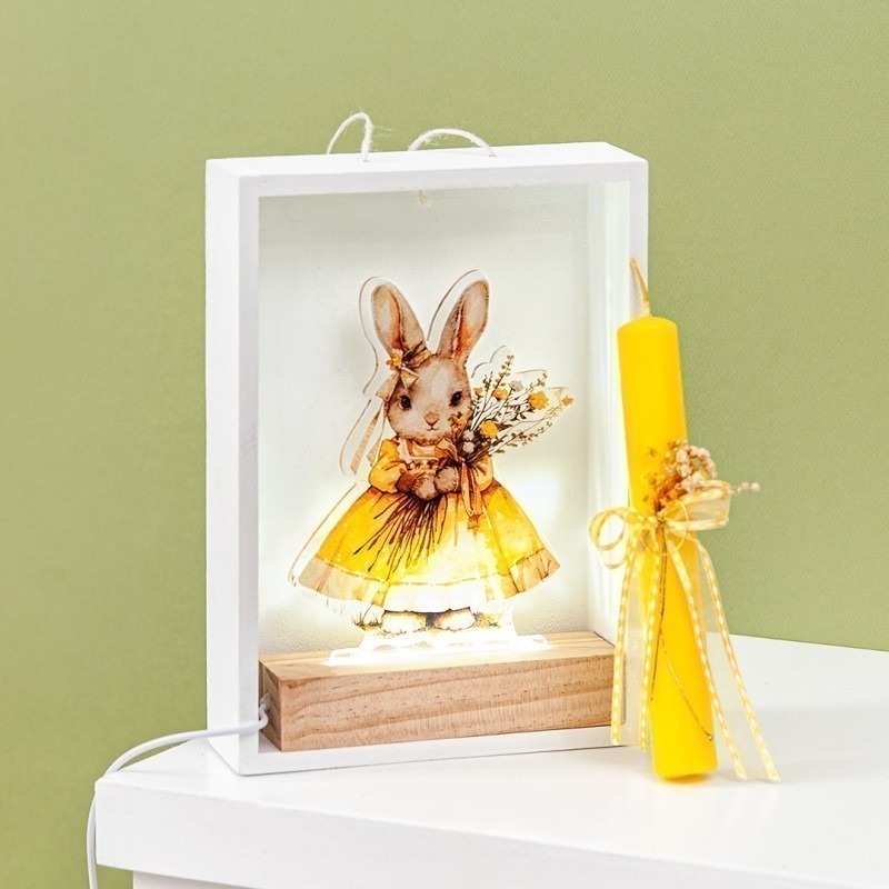 Πασχαλινή Λαμπάδα - Ξύλινο Καδράκι Led Λαγουδάκι 20132