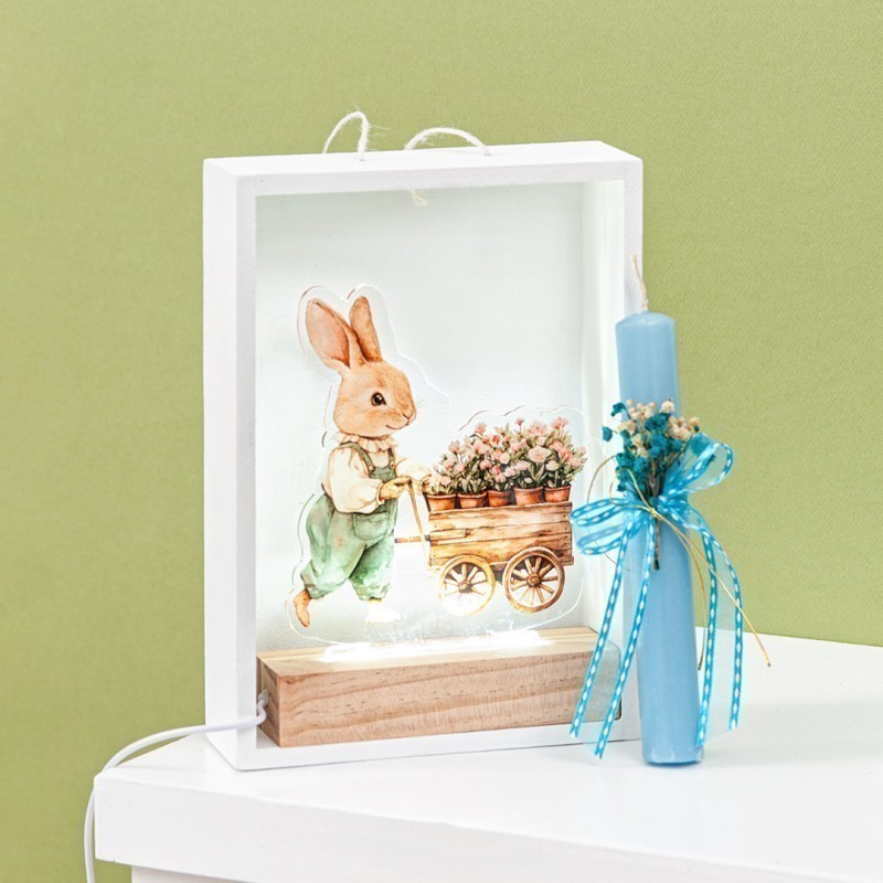 Πασχαλινή Λαμπάδα - Ξύλινο Καδράκι Led Λαγουδάκι 20133