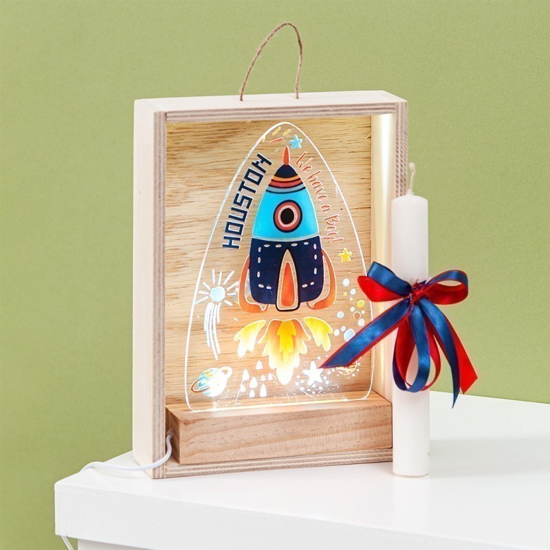 Πασχαλινή Λαμπάδα - Ξύλινο Καδράκι Led Διάστημα 20169