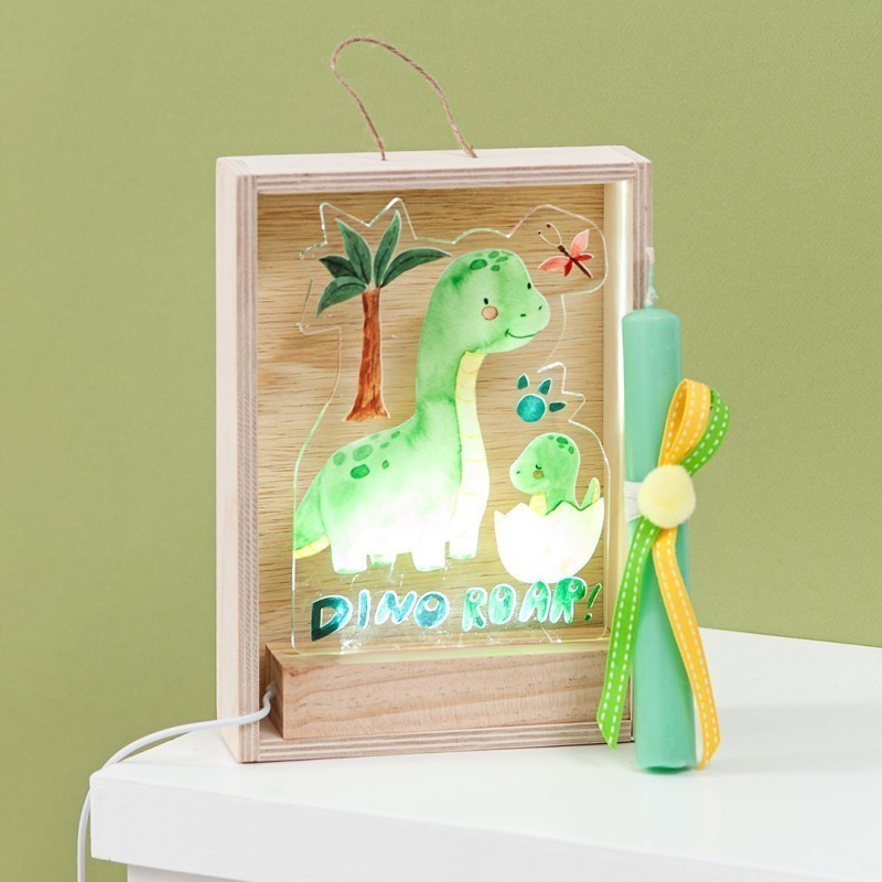 Πασχαλινή Λαμπάδα - Ξύλινο Καδράκι Led Δεινόσαυρος 20171