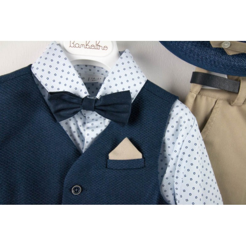 Βαπτιστικό Κοστουμάκι Bambolino Pierre 9781 Μπεζ-Μπλε