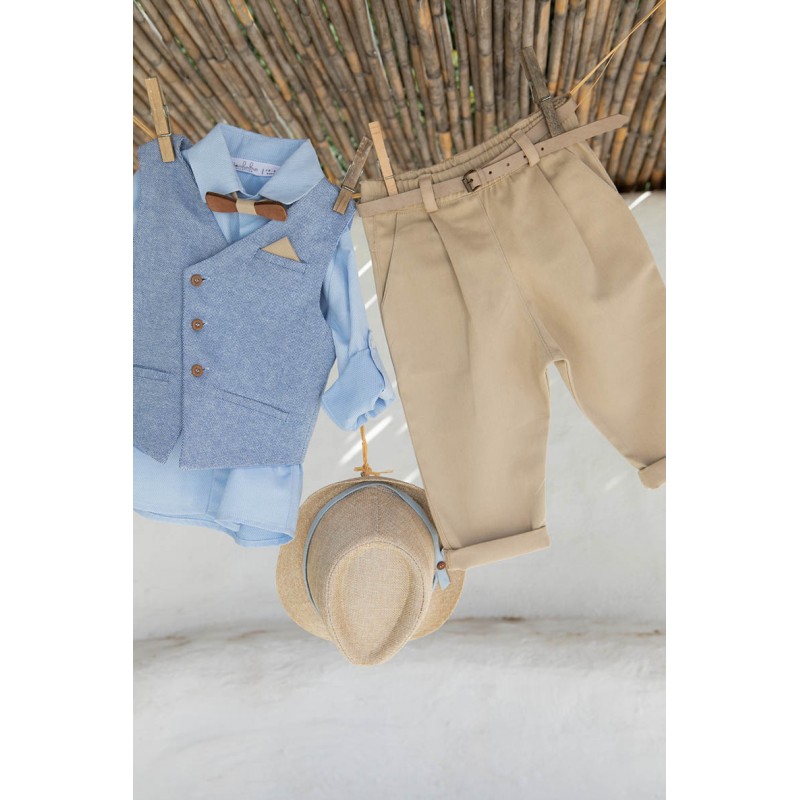 Βαπτιστικό Κοστουμάκι Bambolino Isiaih 1428 Μπεζ-Γαλάζιο
