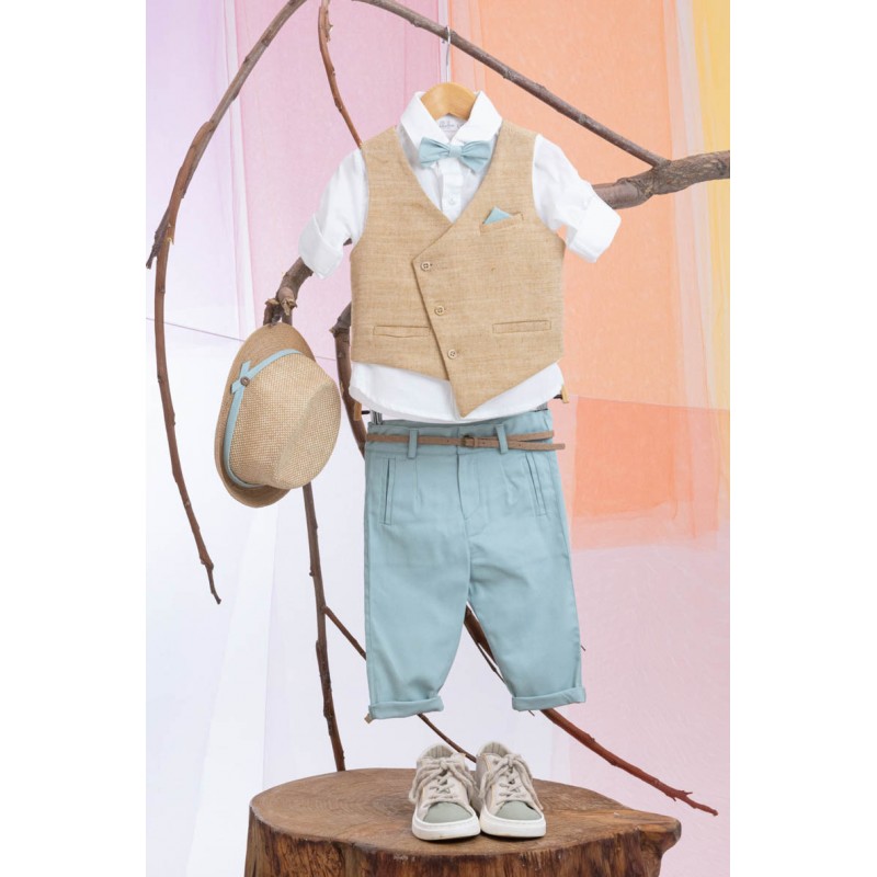 Βαπτιστικό Κοστουμάκι Bambolino Ross 9987 Μέντα-Ώχρα