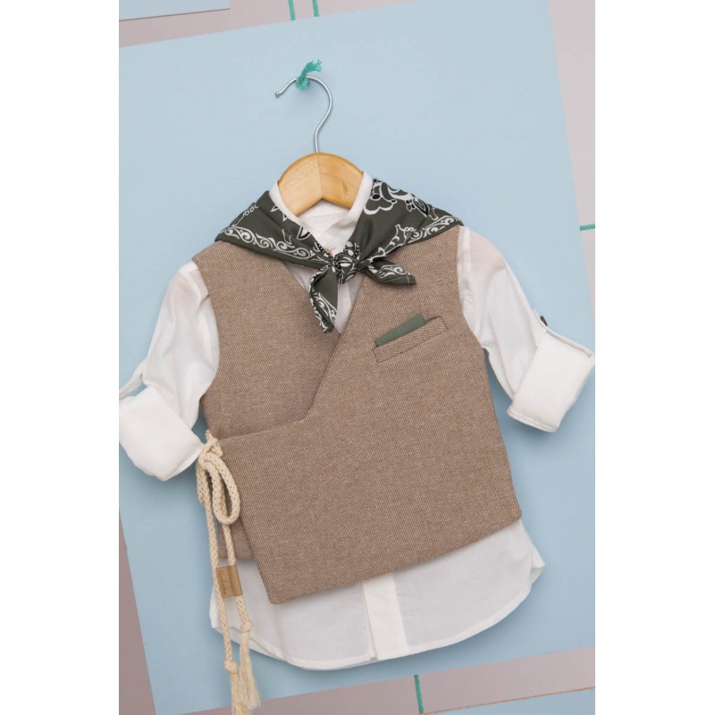 Βαπτιστικό Κοστουμάκι Bambolino Grigoris 1714 Λαδί-Εκρού