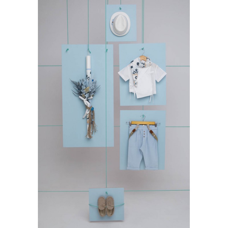 Βαπτιστικό Κοστουμάκι Bambolino Nasos 1744 Λευκό-Σιέλ