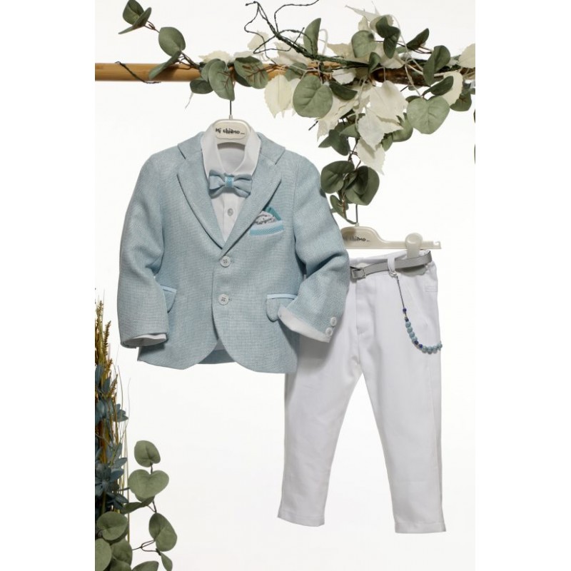 Βαπτιστικό Κοστουμάκι Mi Chiamo Λευκό-Σιέλ Α4668