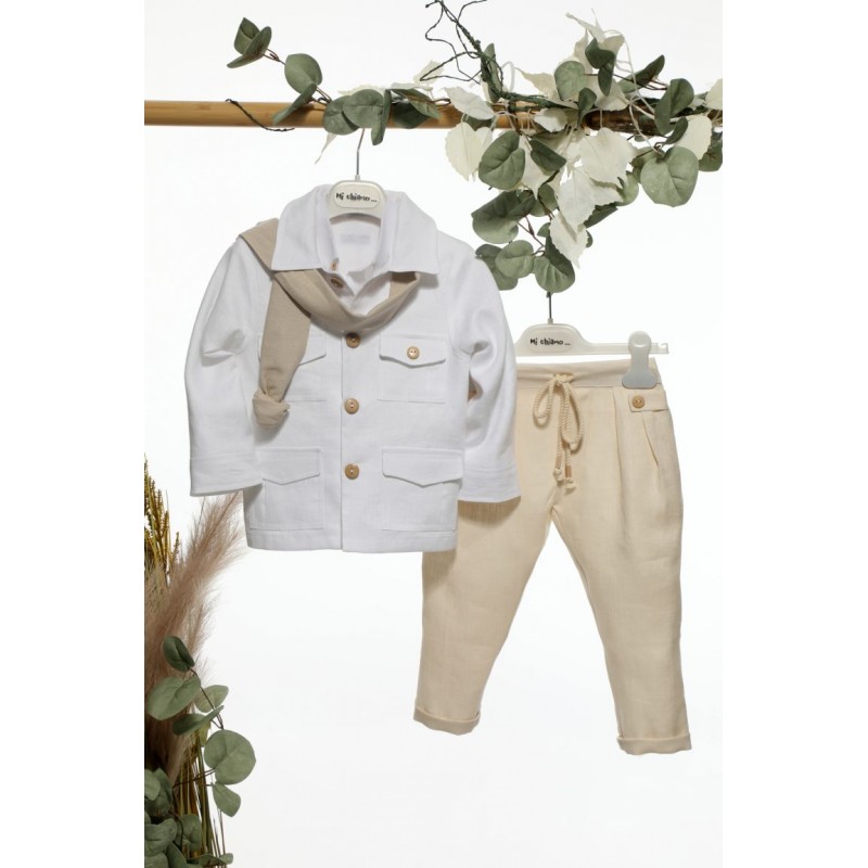 Βαπτιστικό Κοστουμάκι Mi Chiamo Μπεζ-Λευκό Α4694