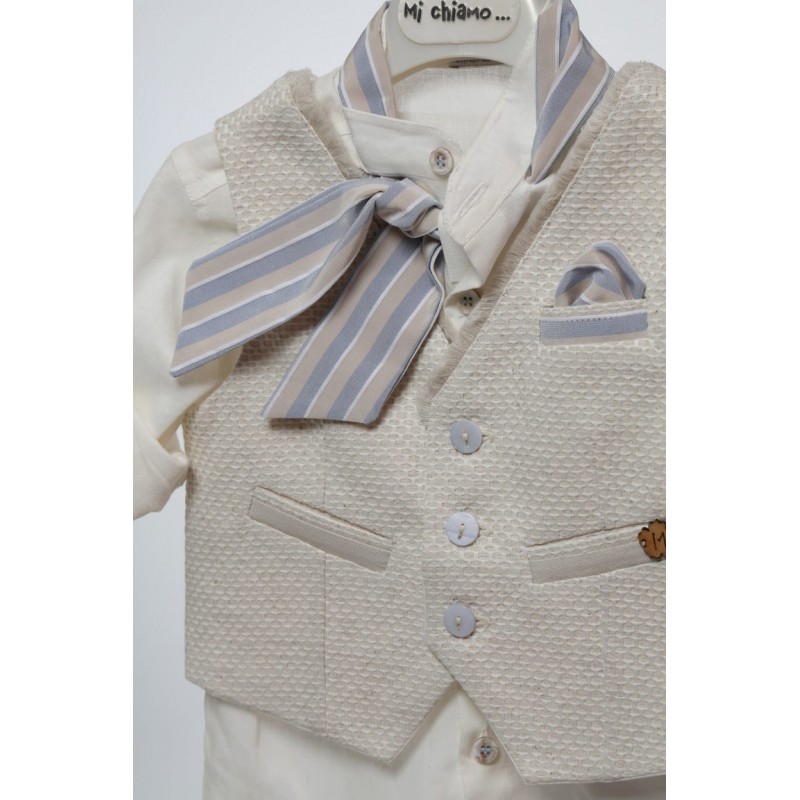 Βαπτιστικό Κοστουμάκι Mi Chiamo Μπεζ-Σιέλ Α4751