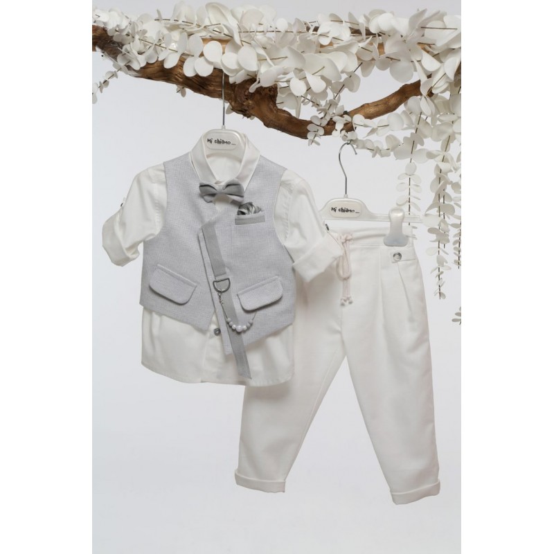 Βαπτιστικό Κοστουμάκι Mi Chiamo Γκρι-Εκρού Α4752-ΓΕ