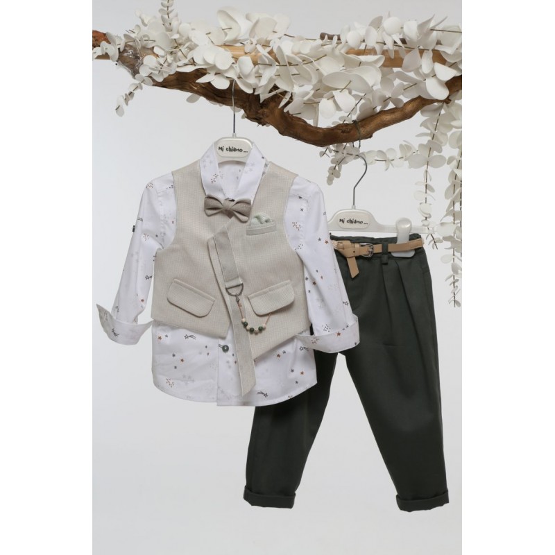 Βαπτιστικό Κοστουμάκι Mi Chiamo Εκρού-Πράσινο Α4752-ΕΠ