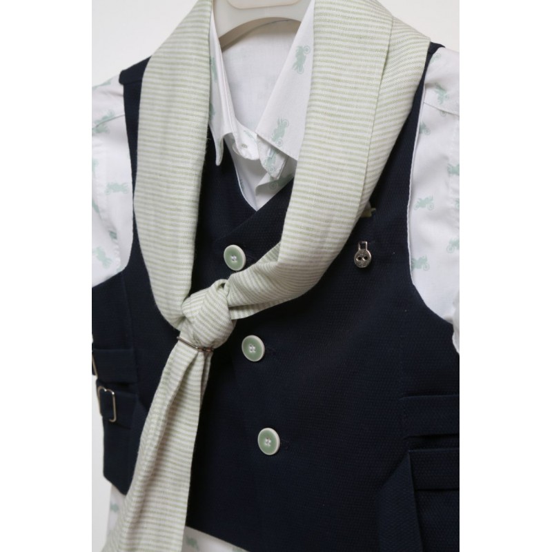 Βαπτιστικό Κοστουμάκι Mi Chiamo Μπλε-Φυστικί Α4754-ΜΦ