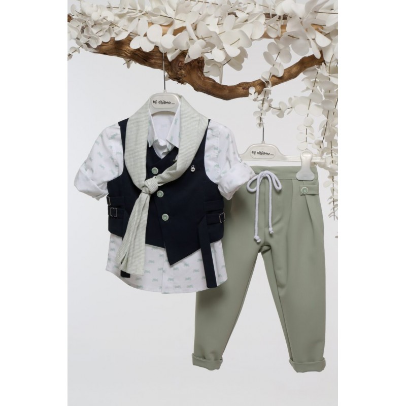 Βαπτιστικό Κοστουμάκι Mi Chiamo Μπλε-Φυστικί Α4754-ΜΦ