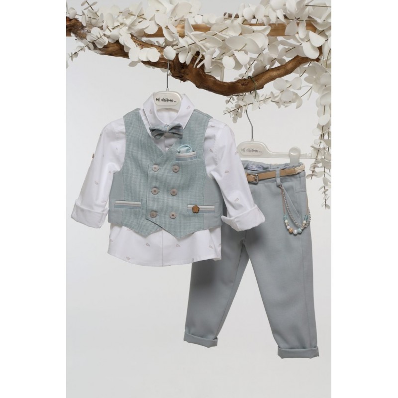 Βαπτιστικό Κοστουμάκι Mi Chiamo Μπεζ-Σιέλ Α4757-ΜΣ