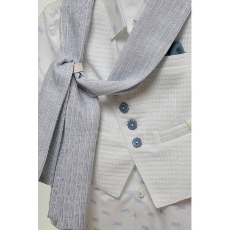 Βαπτιστικό Κοστουμάκι Mi Chiamo Λευκό-Σιέλ Α4763-ΛΣ