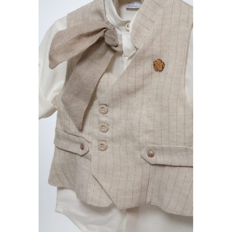 Βαπτιστικό Κοστουμάκι Mi Chiamo Μπεζ-Σπαγγί Α4767-ΣΣ