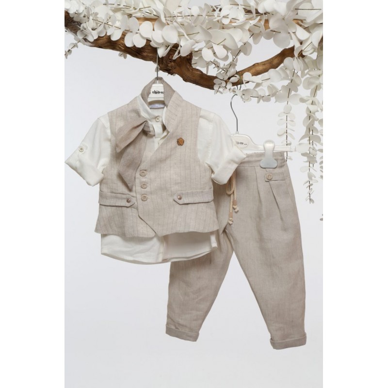 Βαπτιστικό Κοστουμάκι Mi Chiamo Μπεζ-Σπαγγί Α4767-ΣΣ
