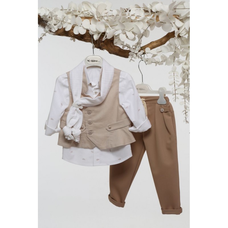 Βαπτιστικό Κοστουμάκι Mi Chiamo Μπεζ-Κάμελ Α4768-ΜΚ