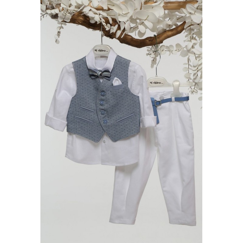 Βαπτιστικό Κοστουμάκι Mi Chiamo Λευκό-Σιέλ Α4773-ΣΛ