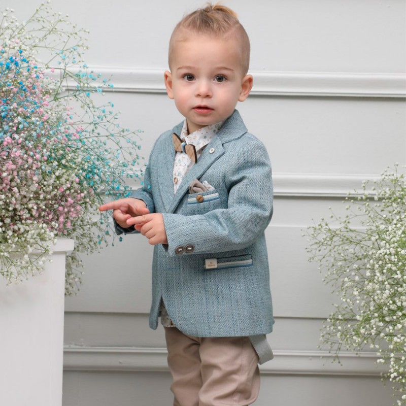 Βαπτιστικό Κοστουμάκι Mi Chiamo Μπεζ-Γαλάζιο Α4602