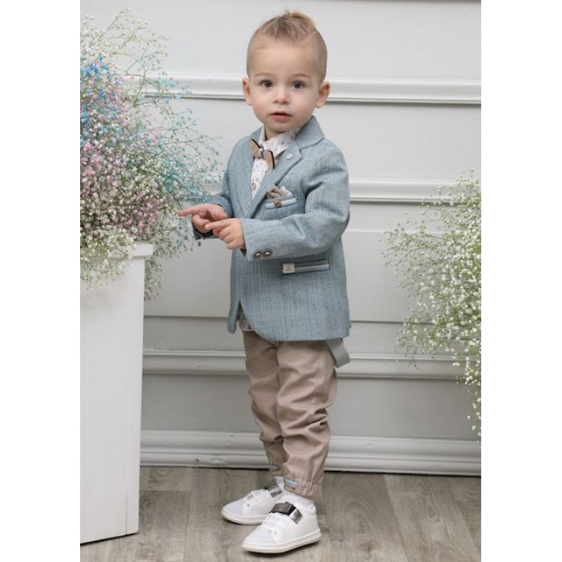 Βαπτιστικό Κοστουμάκι Mi Chiamo Μπεζ-Γαλάζιο Α4602