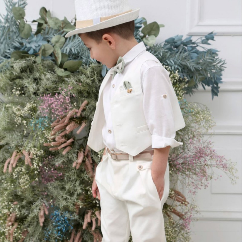 Βαπτιστικό Κοστουμάκι Mi Chiamo Off White-Λευκό Α4621-Ι