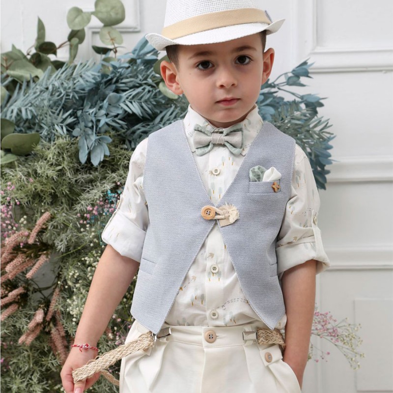 Βαπτιστικό Κοστουμάκι Mi Chiamo Off White-Γαλάζιο Α4622-ΣΙ