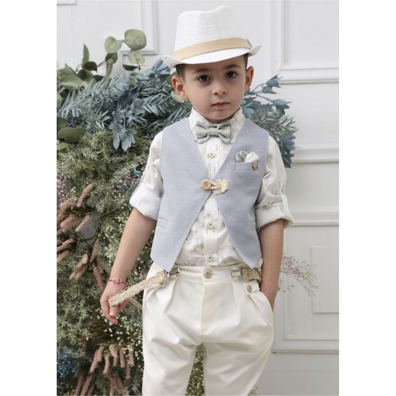 Βαπτιστικό Κοστουμάκι Mi Chiamo Off White-Γαλάζιο Α4622-ΣΙ