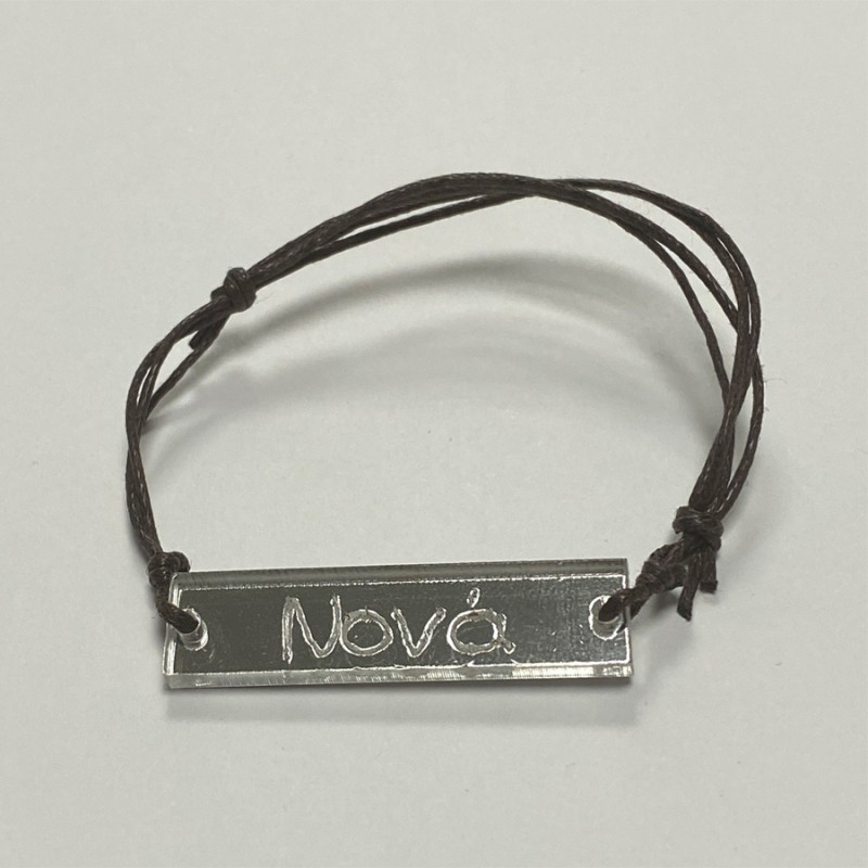 Μαρτυρικό Νονά - Ασημί Plexiglass - Καφέ Κορδόνι (1τμχ.)