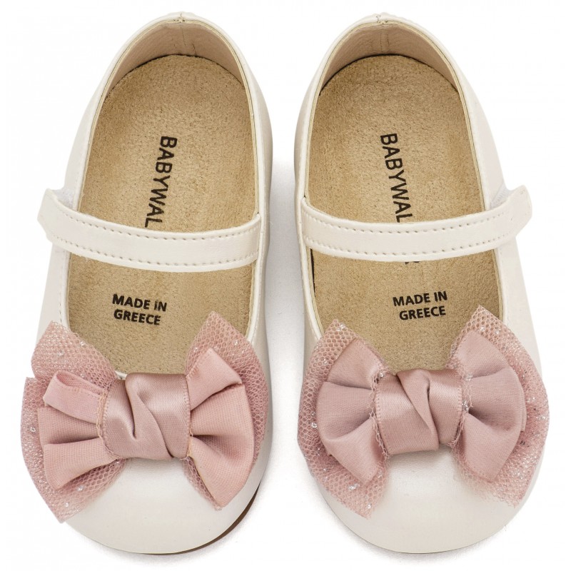 Παπούτσι Βαπτιστικό Babywalker BS3599 Εκρού-Ροζ