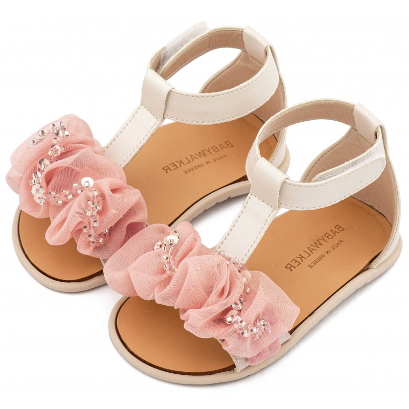 Παπούτσι Βαπτιστικό Babywalker BS3601 Εκρού-Ροζ