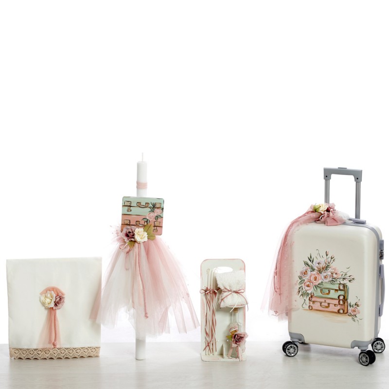 Σετ Βάπτισης - Βαλίτσες με Λουλούδια 2410