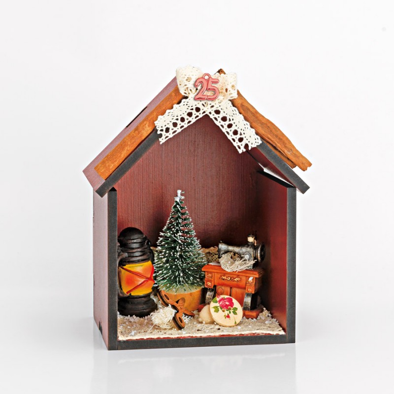 Χριστουγεννιάτικο Επιτραπέζιο Γούρι Ξύλινο Καφέ Σπιτάκι (12x10x16εκ.) ΕΓ21046