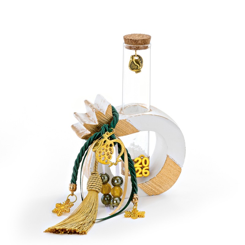 Χριστουγεννιάτικο Επιτραπέζιο Γούρι Κεραμικό Ρόδι Λευκό/Χρυσό (9x4εκ.) ΕΓ23381